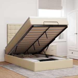 Otomanski posteljni okvir z vzmetnico krem 120x200 cm blago