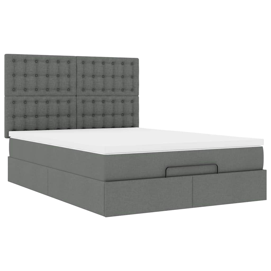 vidaXL Ottoman bed met matras 140x190cm stof donkergrijs grijs, foto 4