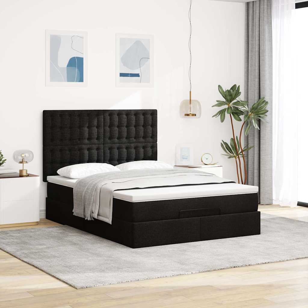 vidaXL Ottoman bed met matras 140x190cm stof zwart afbeelding