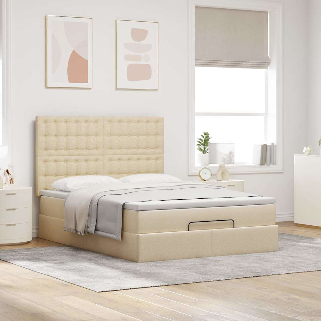 Thumbnail - vidaXL Ottoman-Bett mit Matratze Creme 140x190 cm Stoff