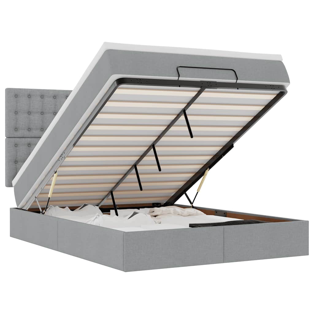 vidaXL Ottoman bed met matras 140x200cm stof lichtgrijs grijs, foto 3