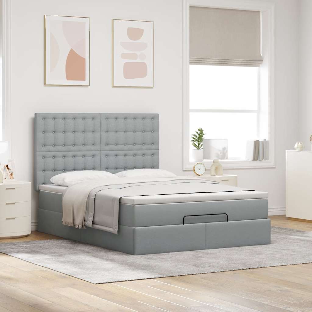vidaXL Ottoman bed met matras 140x200cm stof lichtgrijs grijs, foto 2