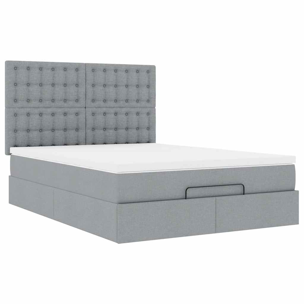 vidaXL Ottoman bed met matras 140x200cm stof lichtgrijs grijs, foto 4
