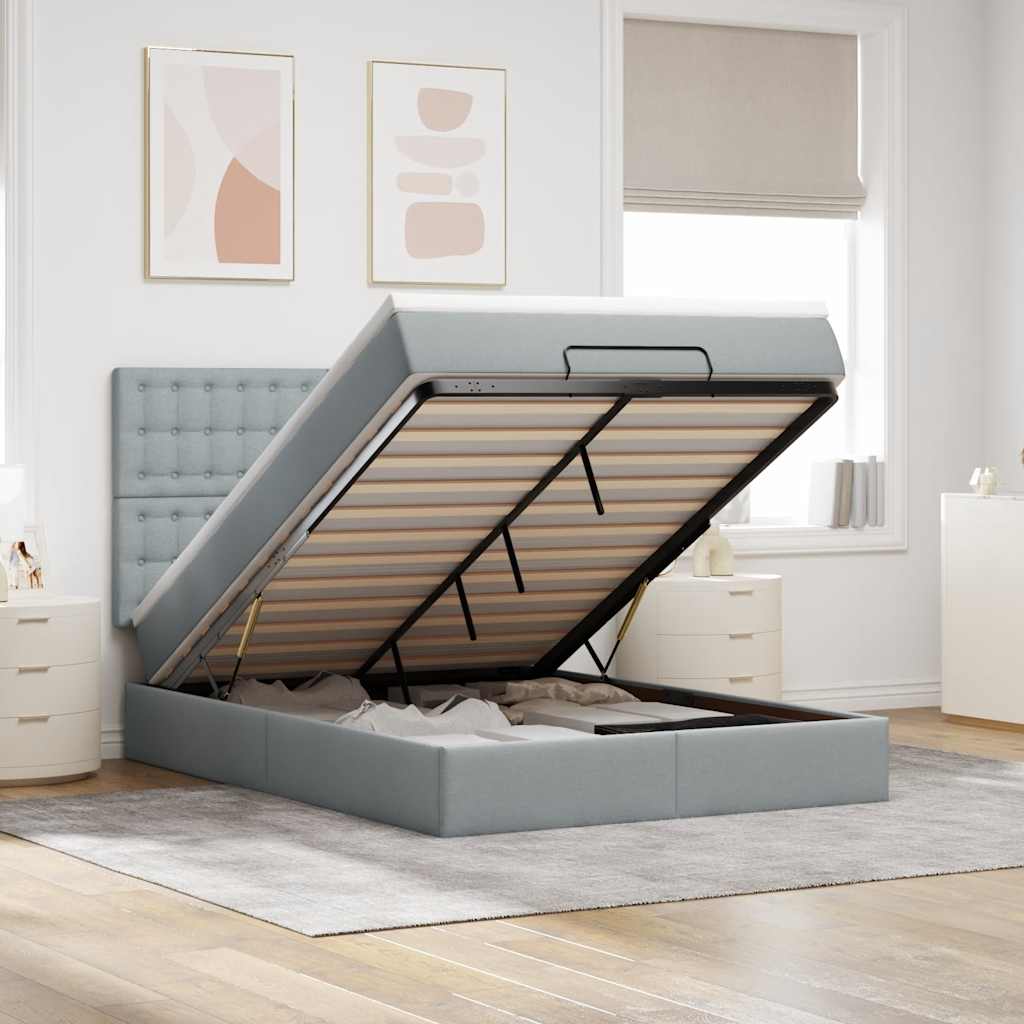 vidaXL Ottoman-Bett mit Matratze Hellgrau 140x200 cm Stoff