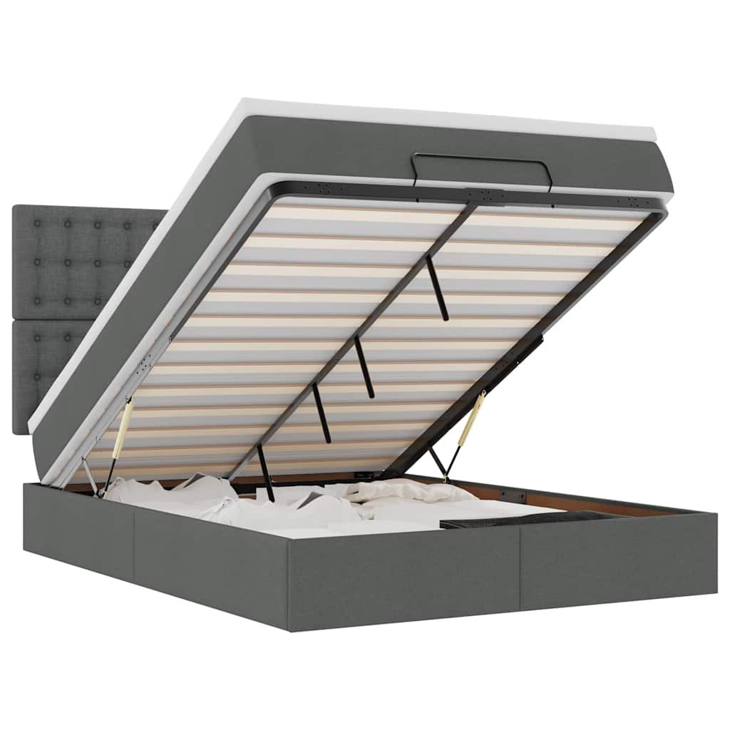 vidaXL Ottoman bed met matras 140x200cm stof donkergrijs grijs, foto 3
