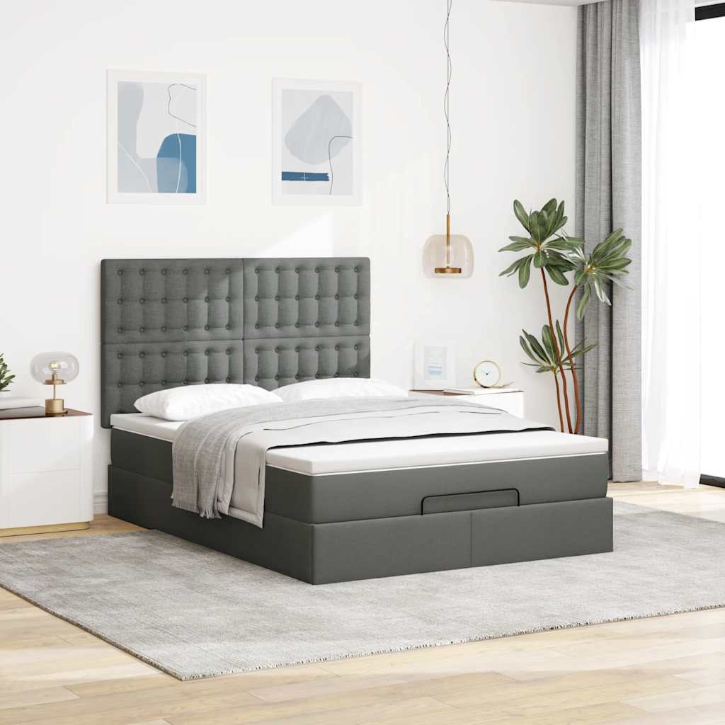 vidaXL Ottoman bed met matras 140x200cm stof donkergrijs afbeelding