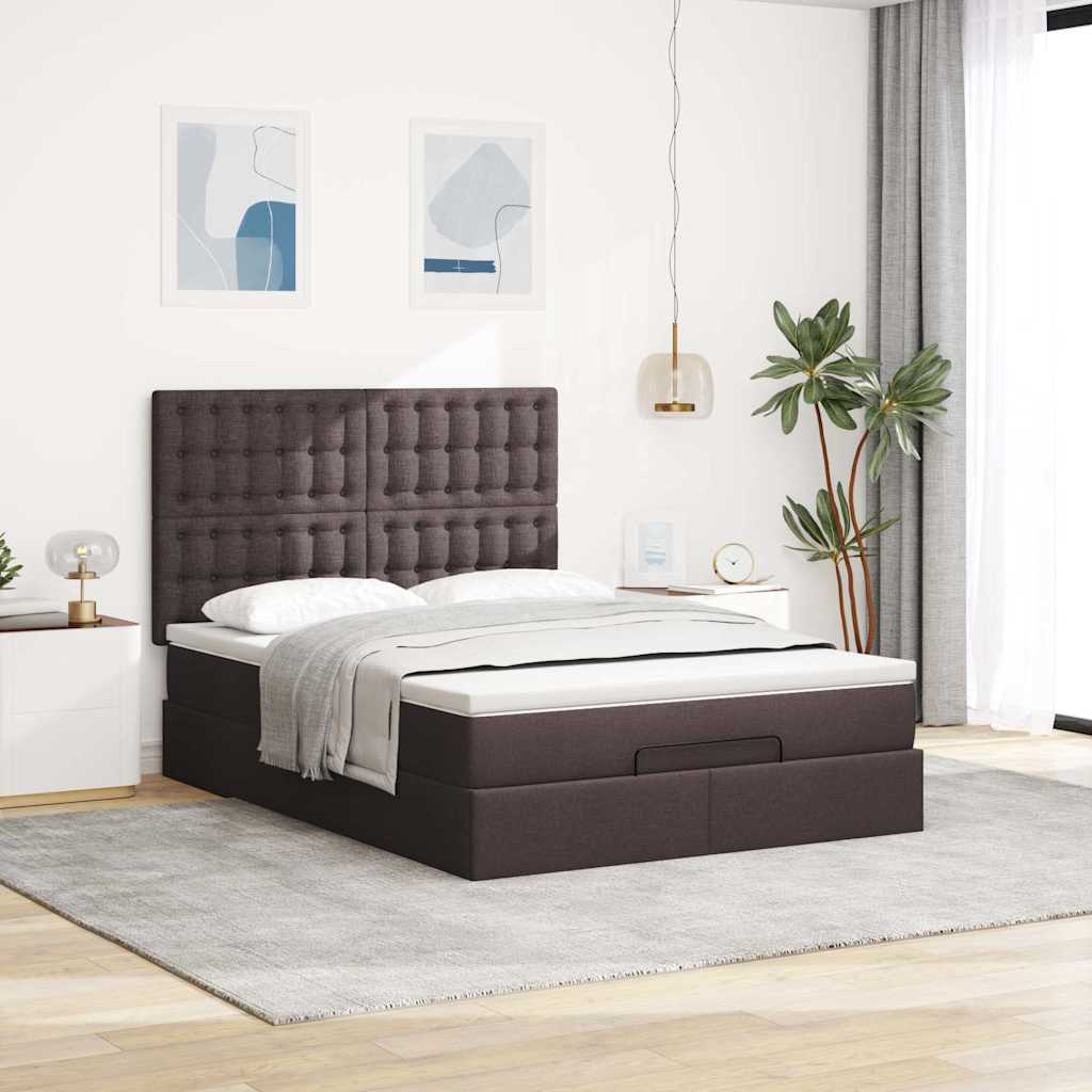 vidaXL Ottoman bed met matras 140x200cm stof donkerbruin afbeelding