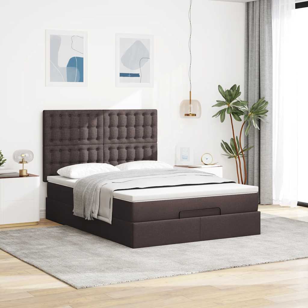 Thumbnail - vidaXL Ottoman-Bett mit Matratze Dunkelbraun 140x200 cm Stoff