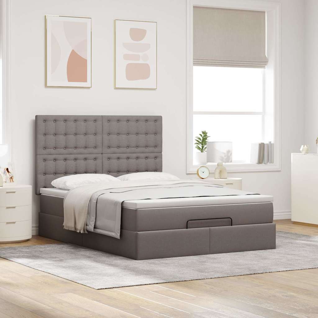 vidaXL Ottoman bed met matras 140x200cm stof taupe afbeelding