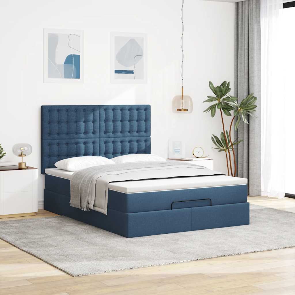 Thumbnail - vidaXL Ottoman-Bett mit Matratze Blau 140x200 cm Stoff