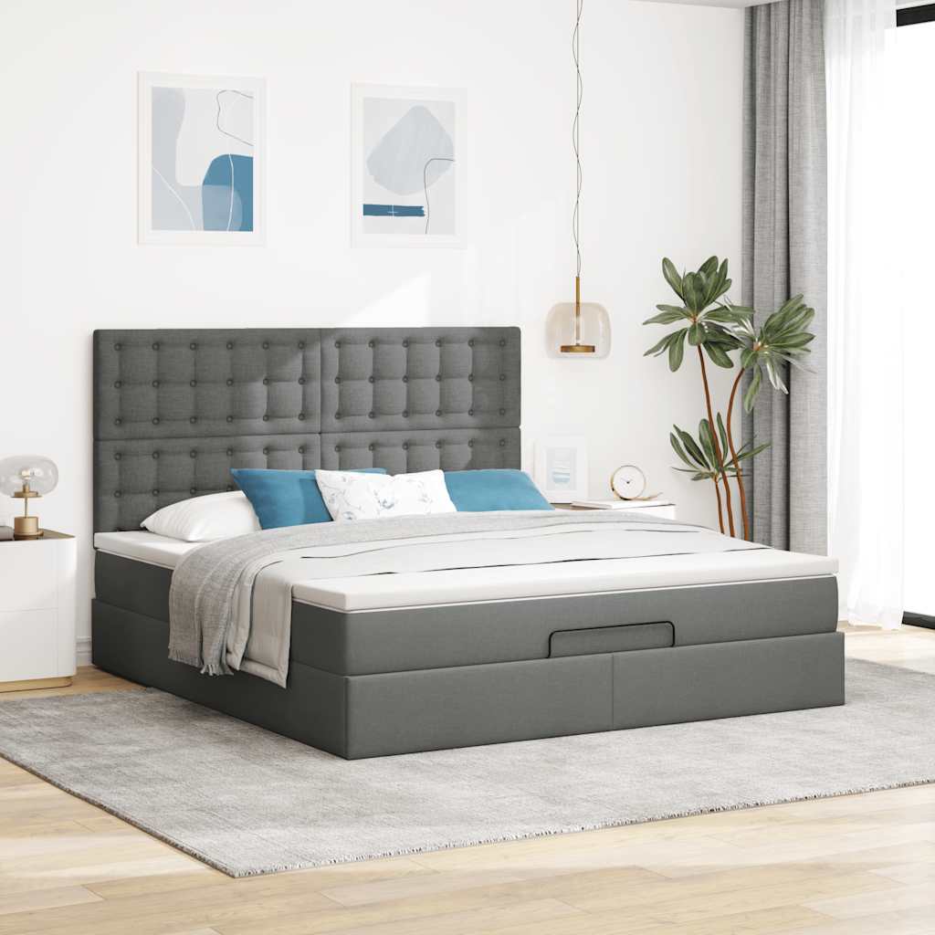 vidaXL Ottoman bed met matras 160x200cm stof donkergrijs grijs, foto 2
