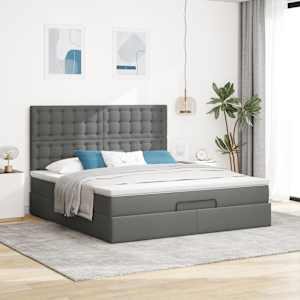 Osmanský rám postele s matrací tmavě šedá 160x200cm textil - obrázek 3