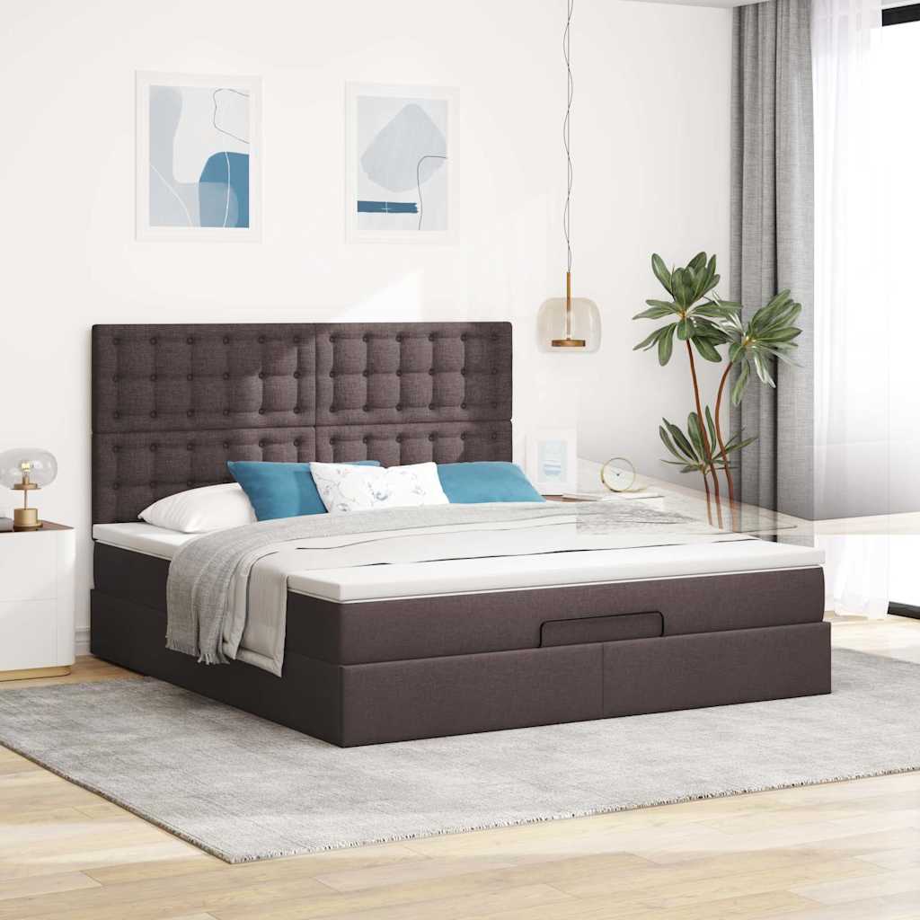vidaXL Ottoman bed met matras 160x200cm stof donkerbruin afbeelding
