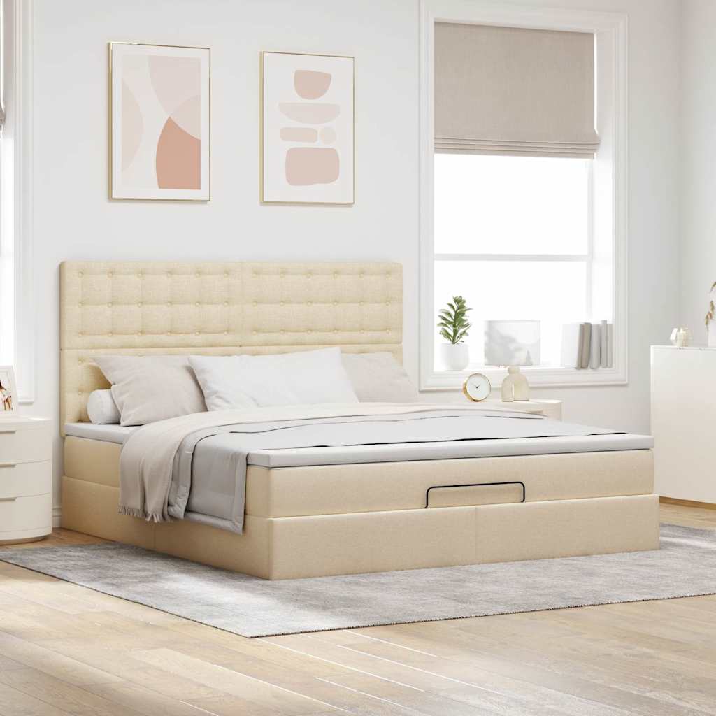 vidaXL Ottoman bed met matras 160x200cm stof crèmekleurig afbeelding