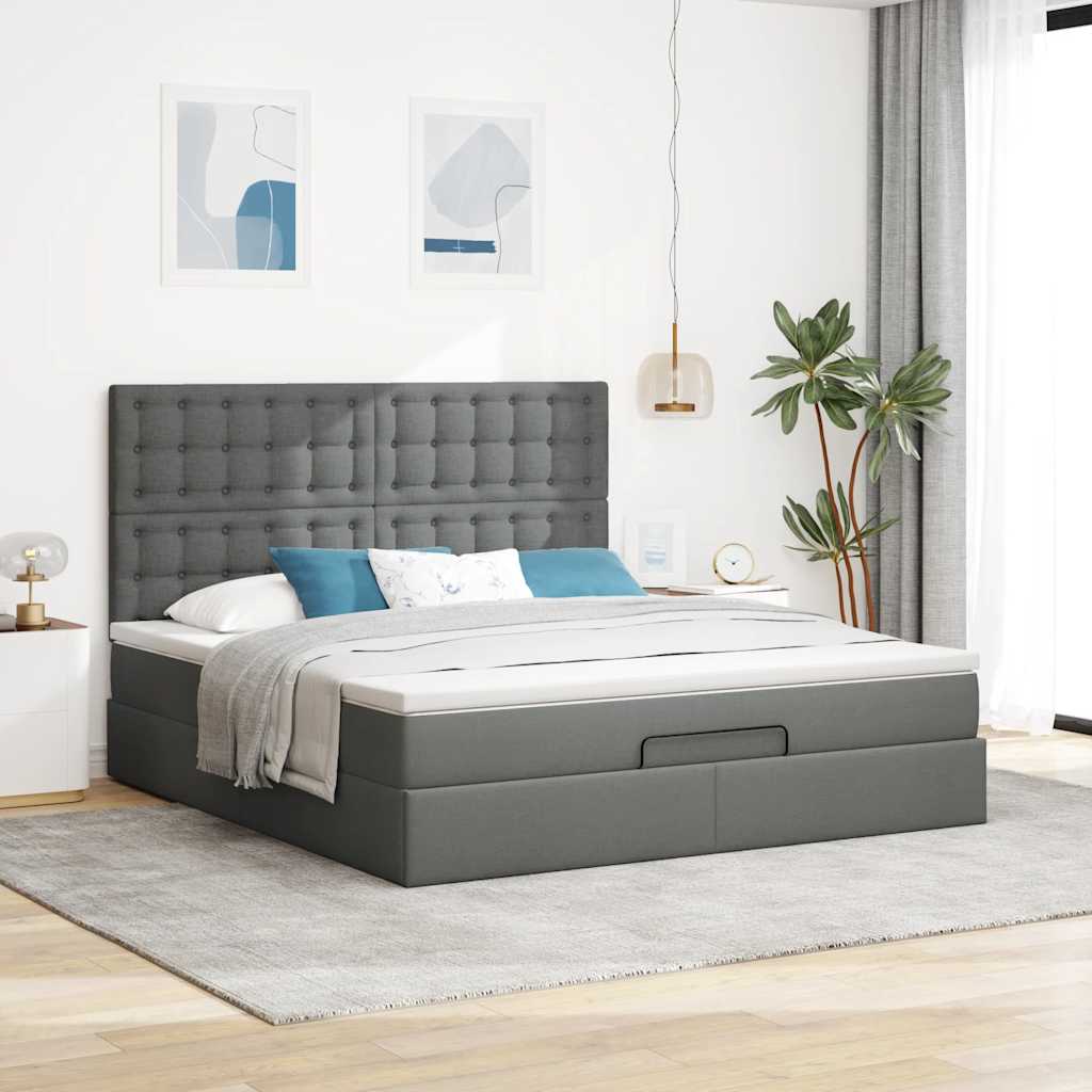 vidaXL Ottoman bed met matras 180x200cm stof donkergrijs afbeelding