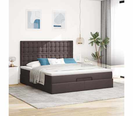 vidaXL Estrutura de cama otomana com colch&atilde;o 180x200cm castanho escuro