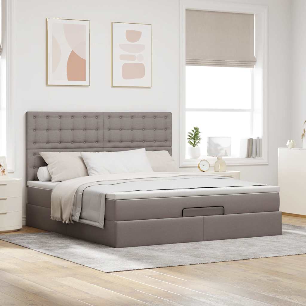 vidaXL Ottoman bed met matras 180x200cm stof taupe afbeelding