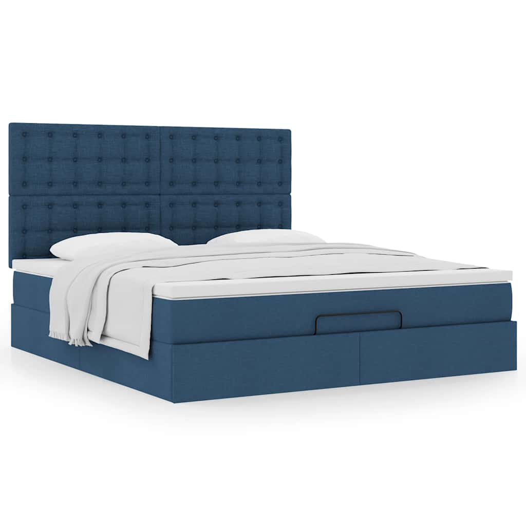 vidaXL Ottoman-Bett mit Matratze Blau 180x200 cm Stoff