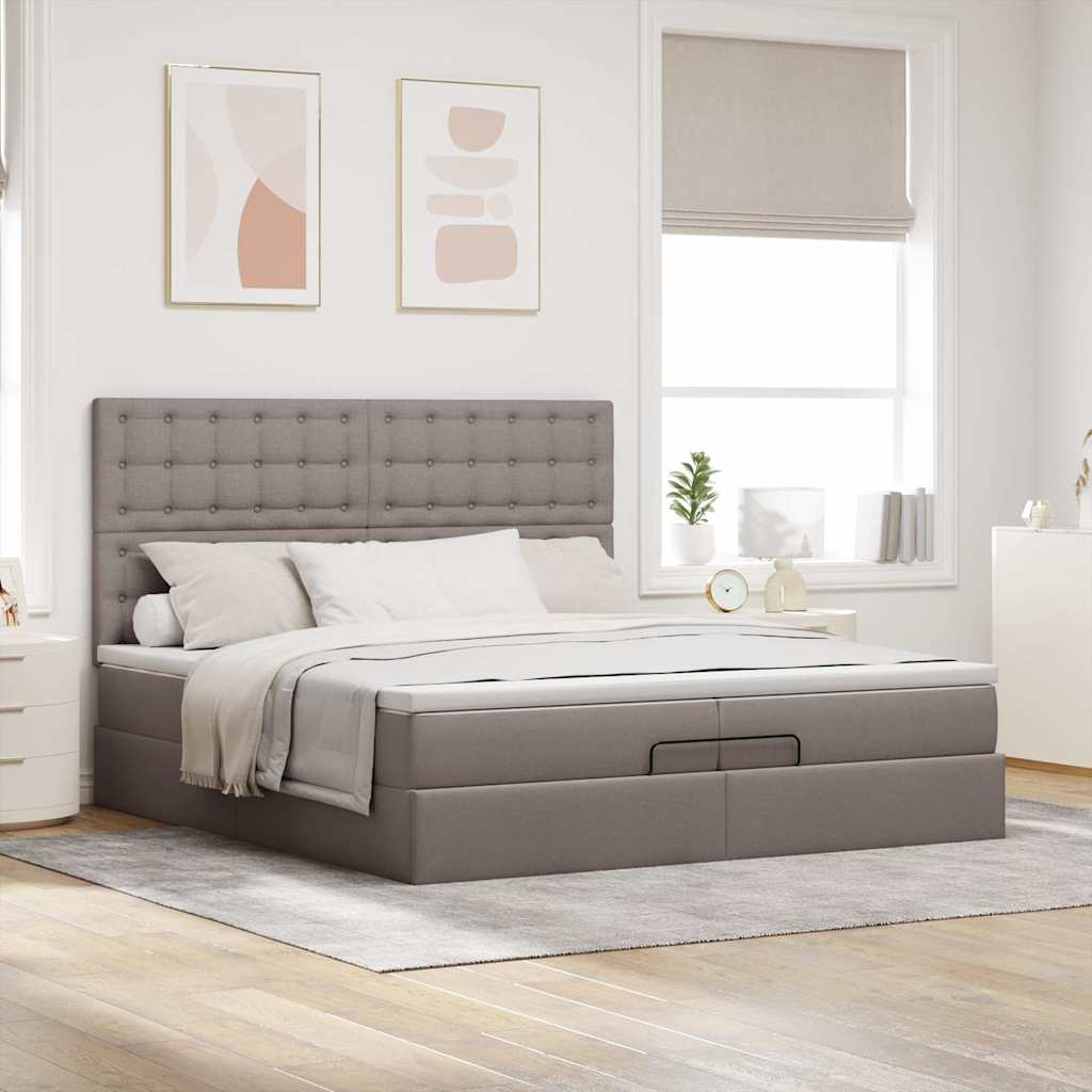 vidaXL Ottoman bed met matrassen 200x200cm stof taupe afbeelding