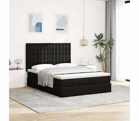 vidaXL Ottoman Bed with Mattress Black Double Fabric
