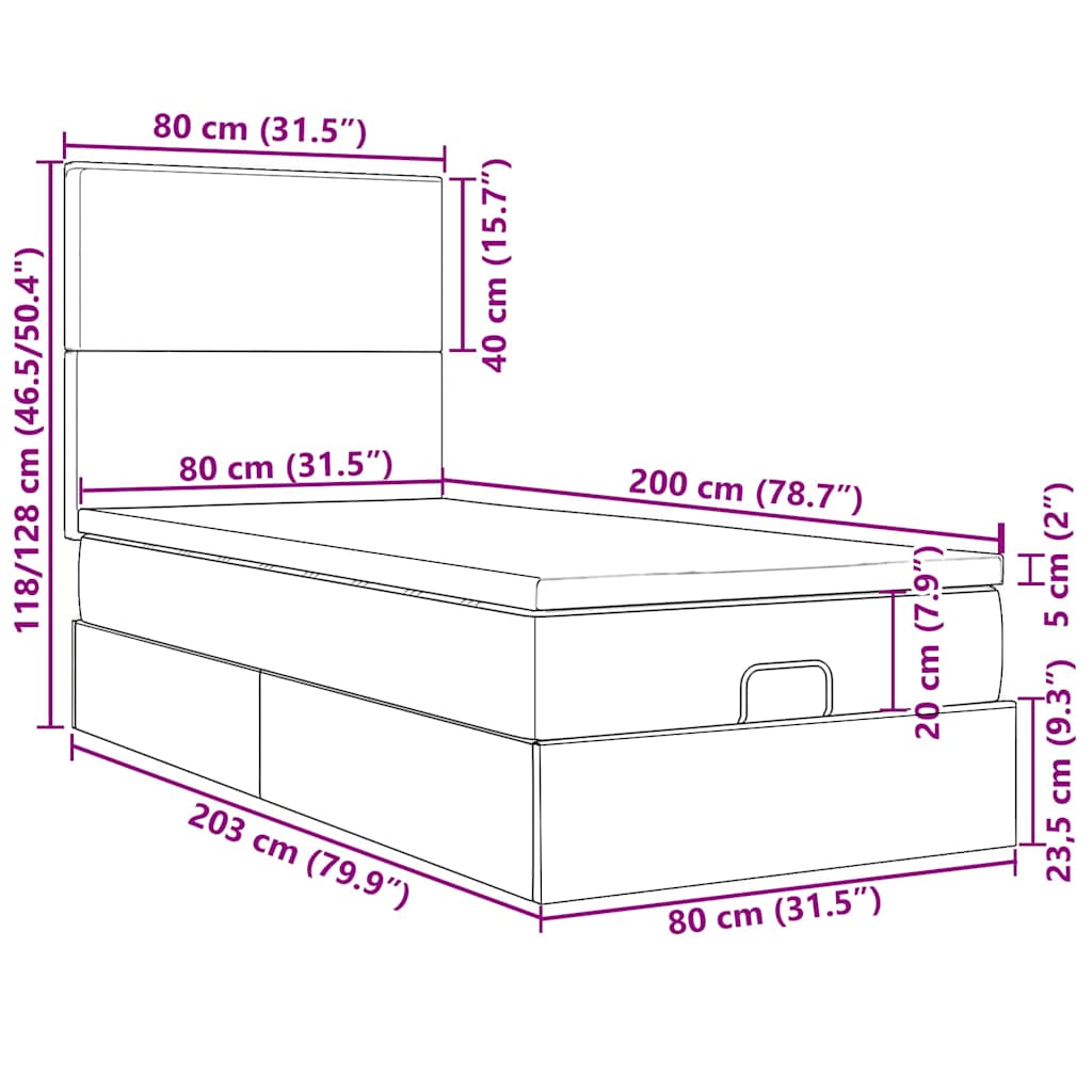 Osmanský rám postele s matracemi světle šedá 80x200cm samet - obrázek 16
