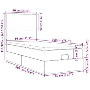 Osmanský rám postele s matracemi světle šedá 80x200cm samet - obrázek 16