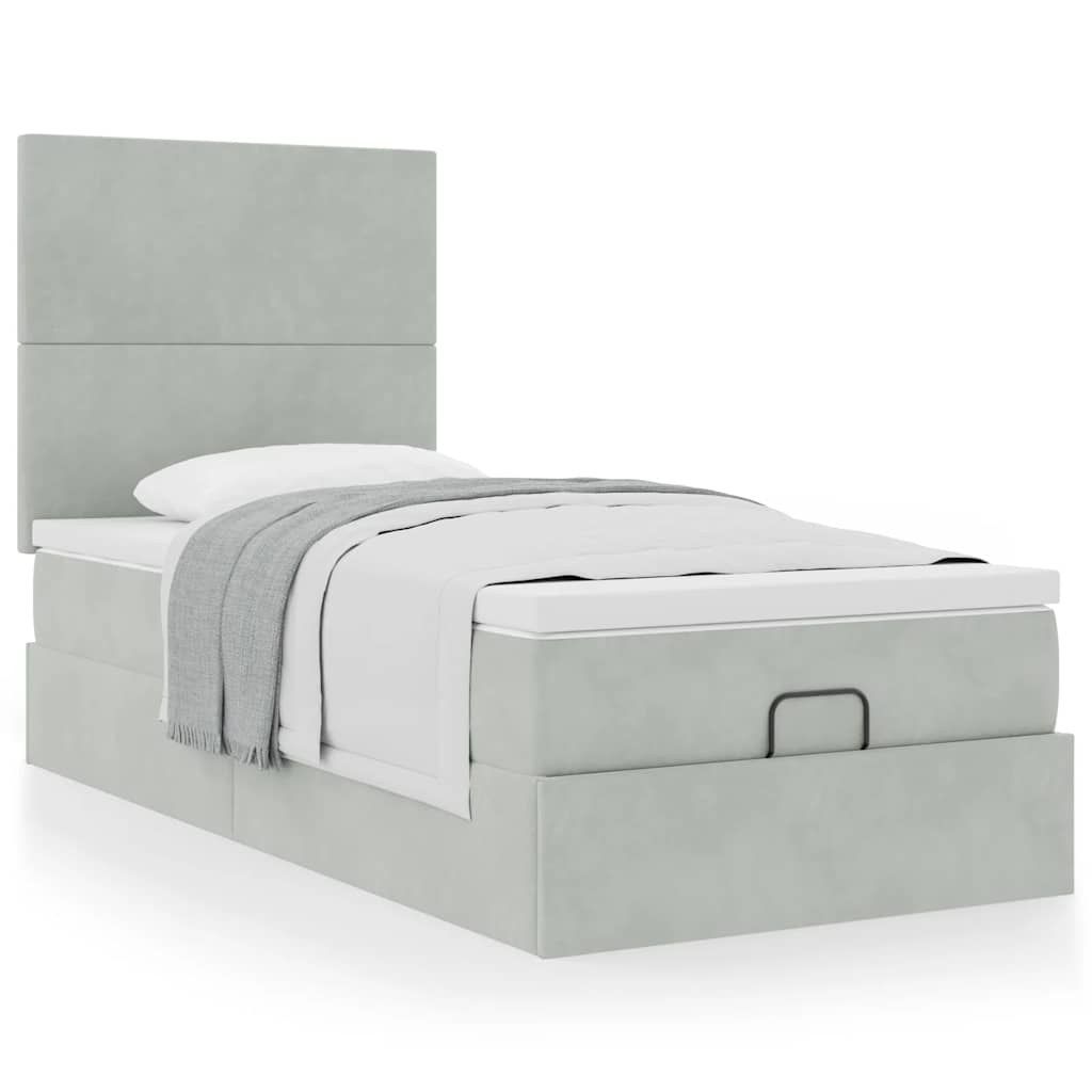 Ottoman-Bett mit Matratzen Hellgrau 80×200 cm Samt