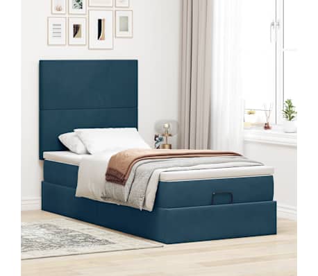vidaXL Otomanski posteljni okvir z vzmetnicami moder 80x200cm žamet