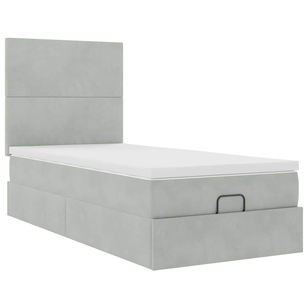 vidaXL Ottoman bed met matrassen 90x190cm fluweel lichtgrijs grijs, foto 4