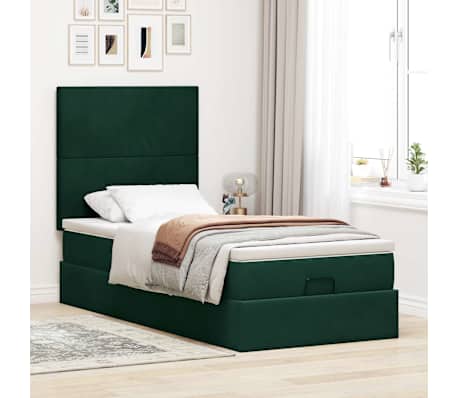 vidaXL Ottoman s&auml;ngram med madrasser m&ouml;rkgr&ouml;n 90x200 cm sammet