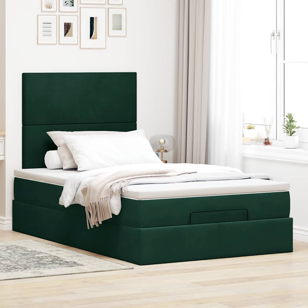 Thumbnail - vidaXL Ottoman-Bett mit Matratzen Dunkelgrün 120x190 cm Samt