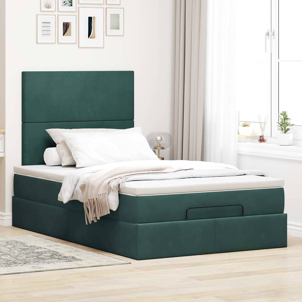 Thumbnail - vidaXL Ottoman-Bett mit Matratzen Dunkelgrün 120x200 cm Samt