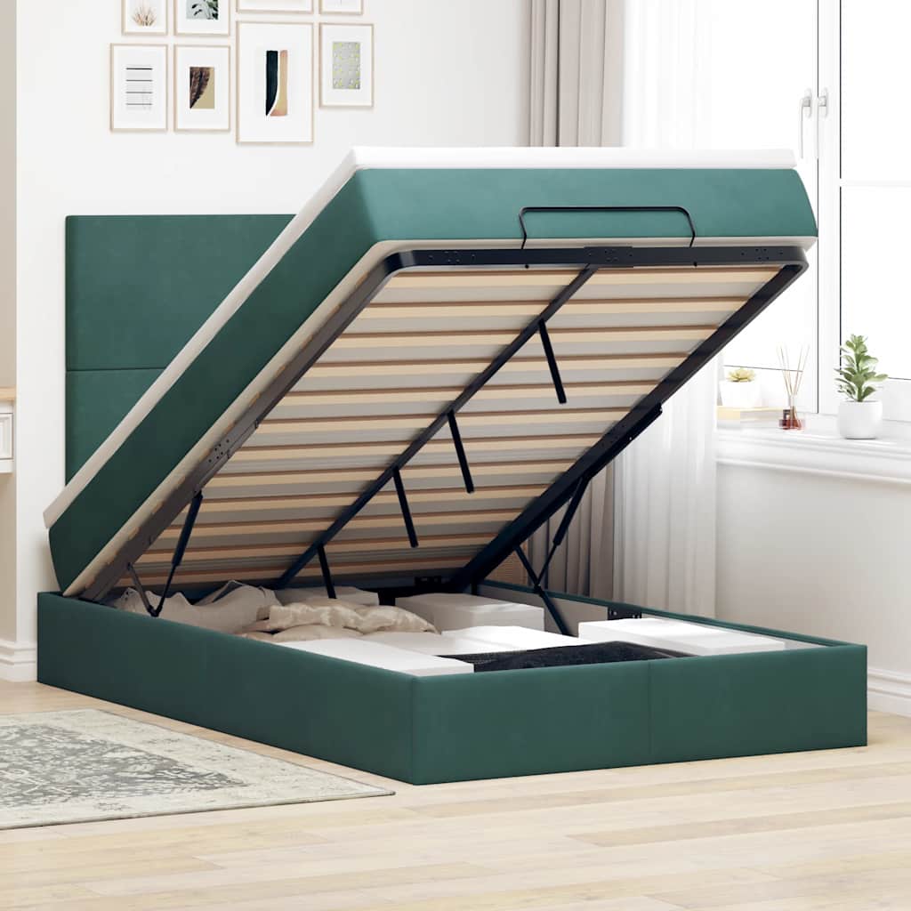 vidaXL Ottoman-Bett mit Matratzen Dunkelgrün 120x200 cm Samt