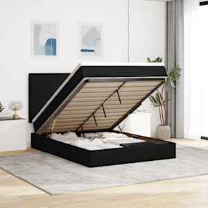 Otomanski posteljni okvir z vzmetnicami črn 140x190cm žamet