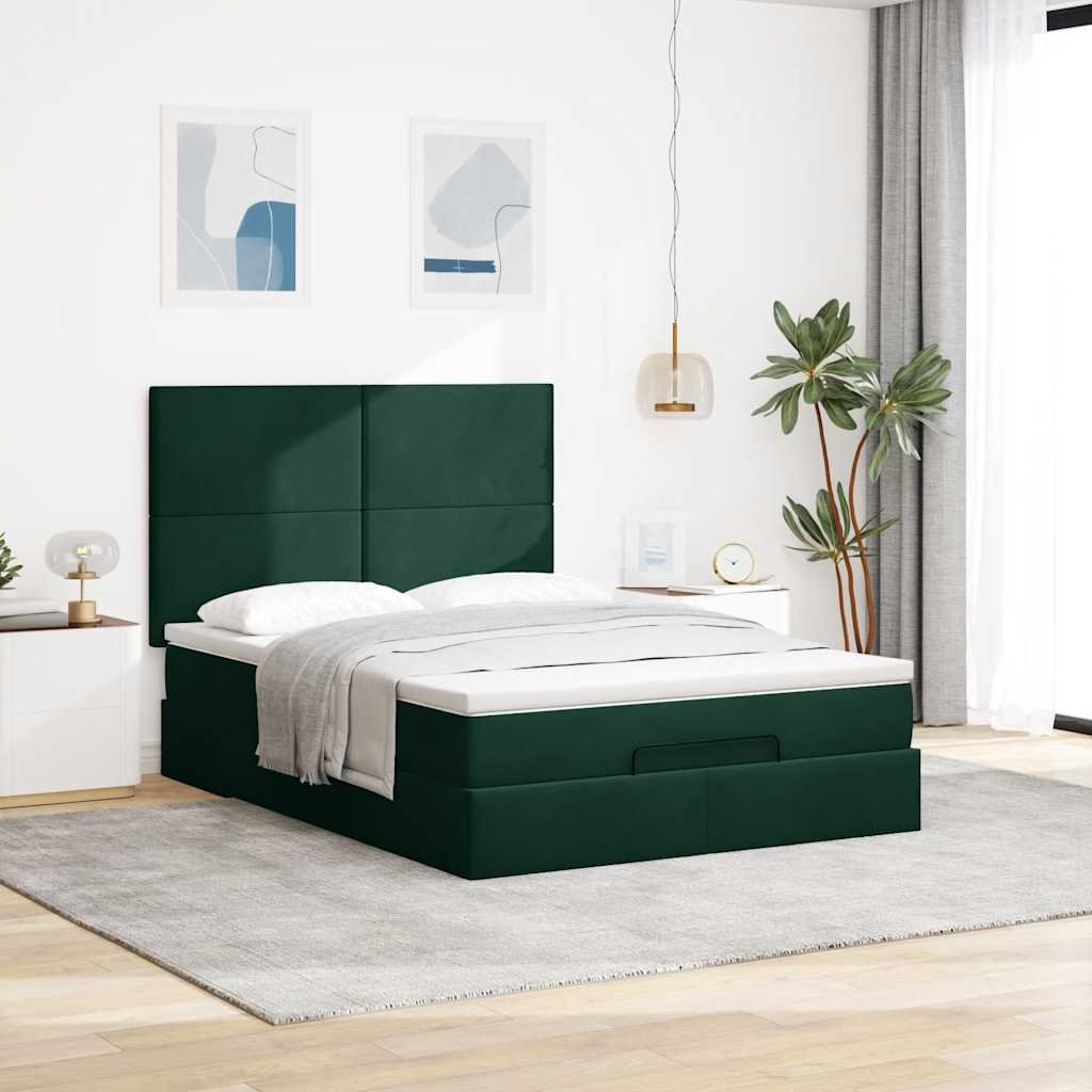 Thumbnail - vidaXL Ottoman-Bett mit Matratzen Dunkelgrün 140x190 cm Samt