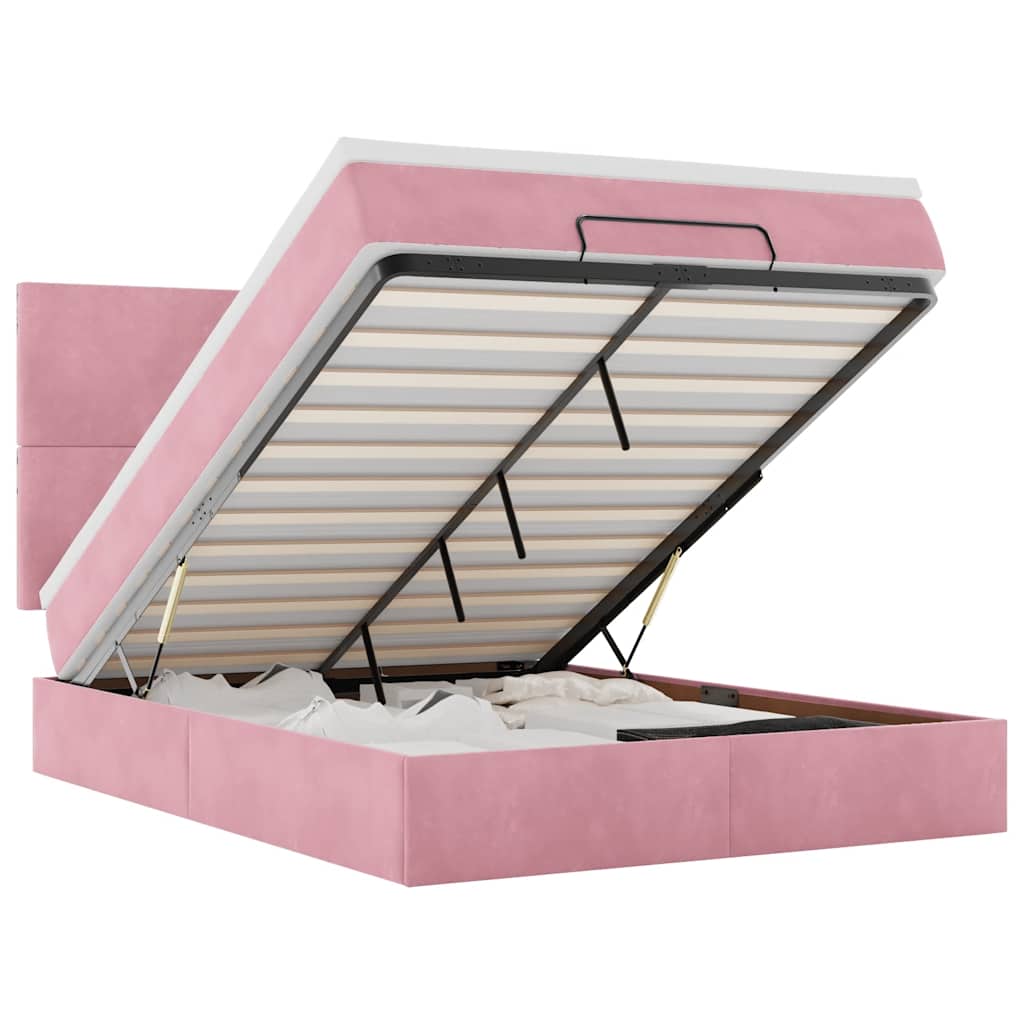 vidaXL Ottoman bed met matrassen 140x190cm fluweel roze, foto 3