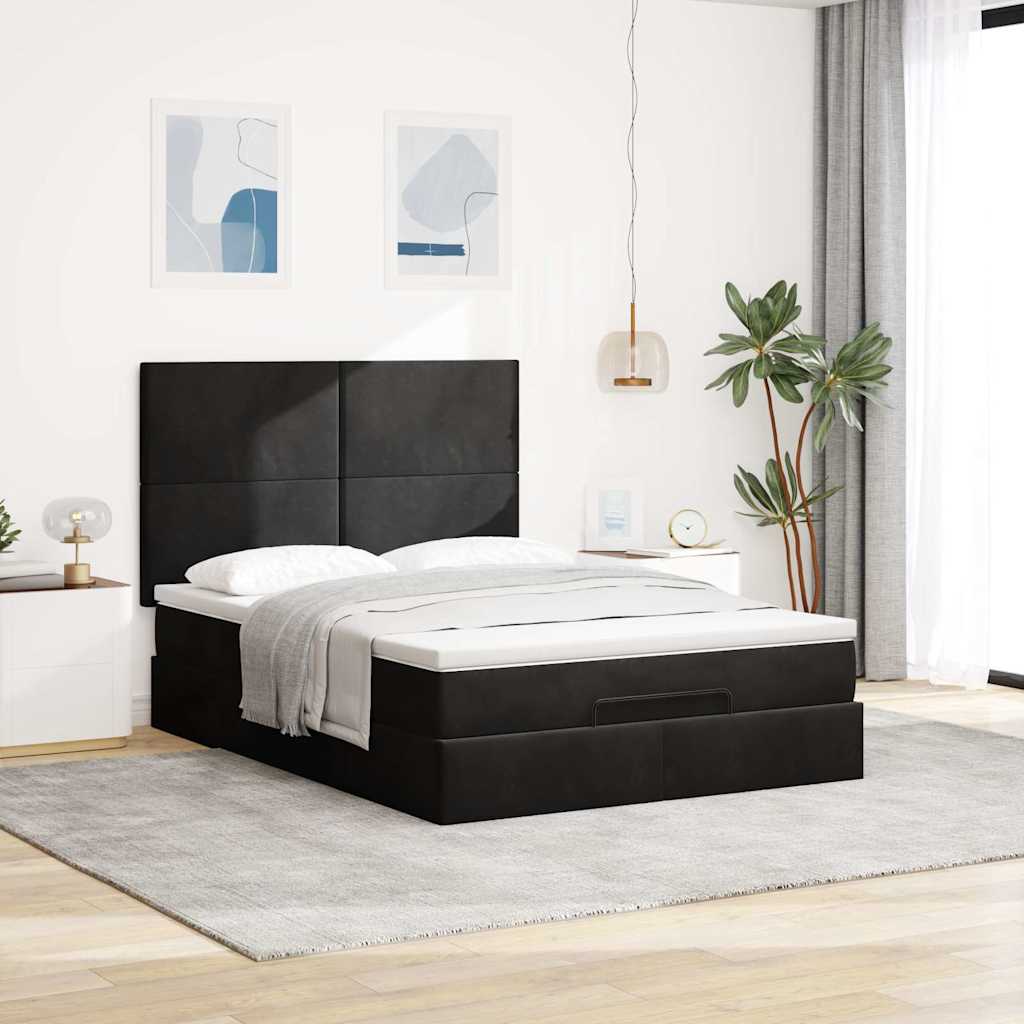 vidaXL Ottoman bed met matrassen 140x200cm fluweel zwart afbeelding