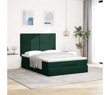 vidaXL Estrutura cama otomana colch&otilde;es 140x200 cm veludo verde escuro