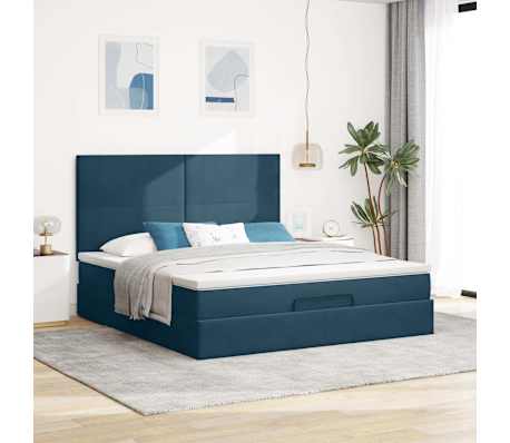 vidaXL Ottoman-Bett mit Matratzen Dunkelblau 160x200 cm Samt