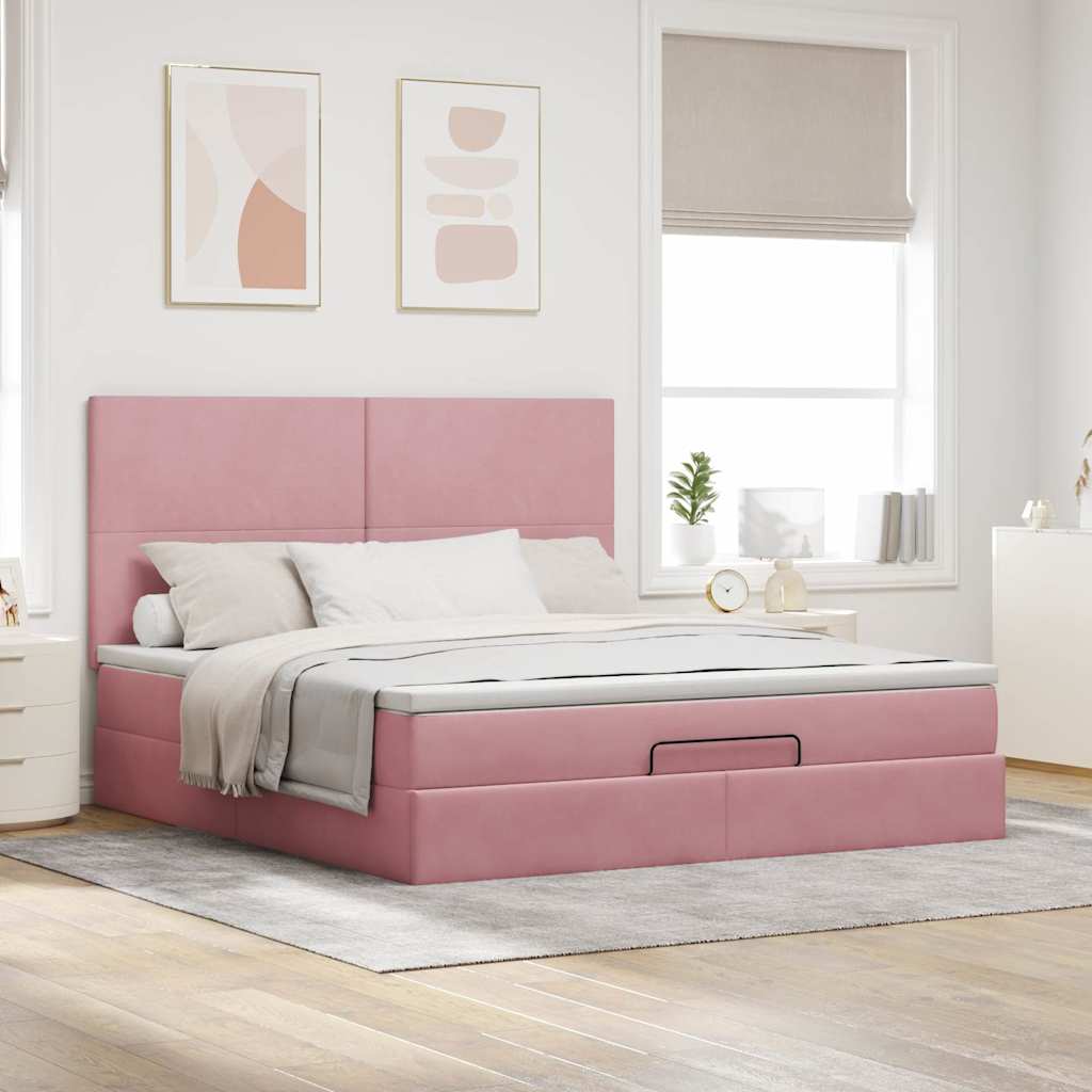 Thumbnail - vidaXL Ottoman-Bett mit Matratzen Rosa 160x200 cm Samt