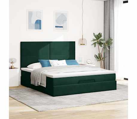 vidaXL Ottoman-Bett mit Matratzen Dunkelgr&uuml;n 180x200 cm Samt
