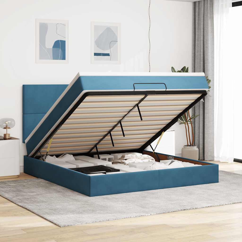 vidaXL Cadru pat otoman cu saltele Albastru închis 180x200cm catifea
