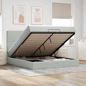 Otomanski posteljni okvir z vzmetnicami siv 200x200cm žamet