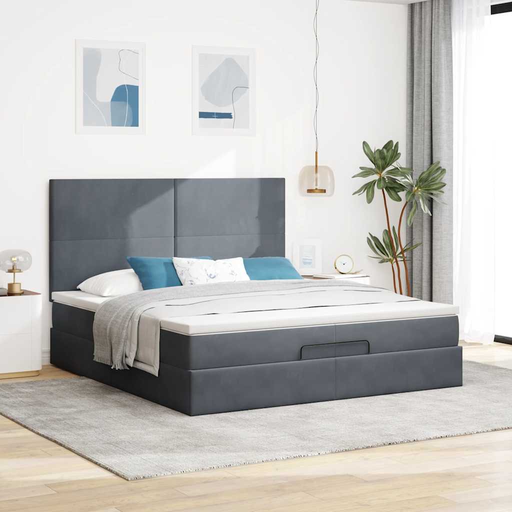 vidaXL Ottoman bed met matrassen 200x200cm fluweel donkergrijs afbeelding