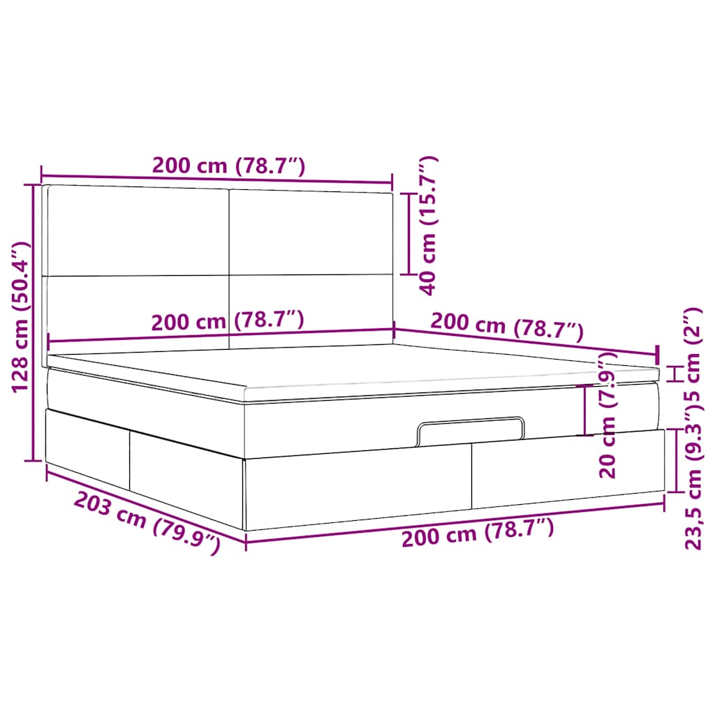 Osmanský rám postele s matrací tmavě šedý 200x200cm samet - obrázek 16