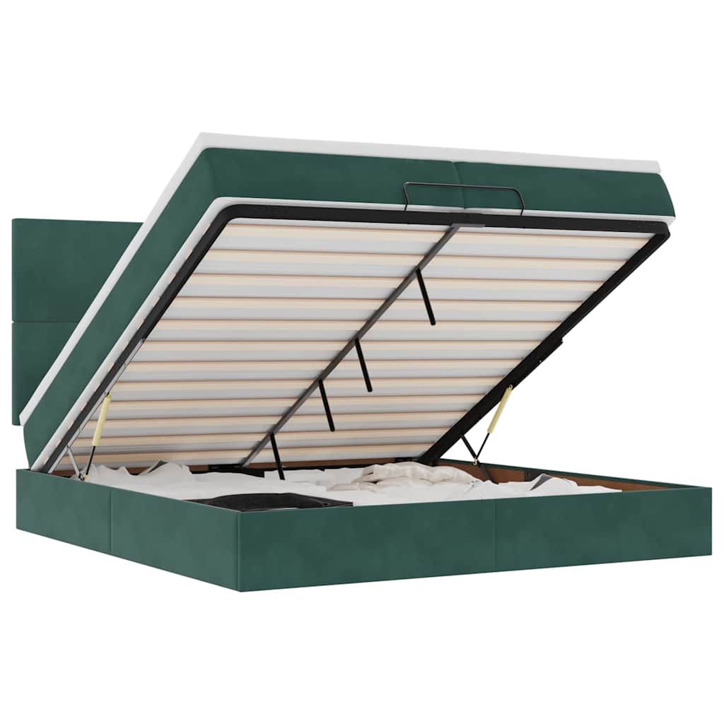 vidaXL Osmanský rám postele s matrací tmavě zelená 200x200cm samet