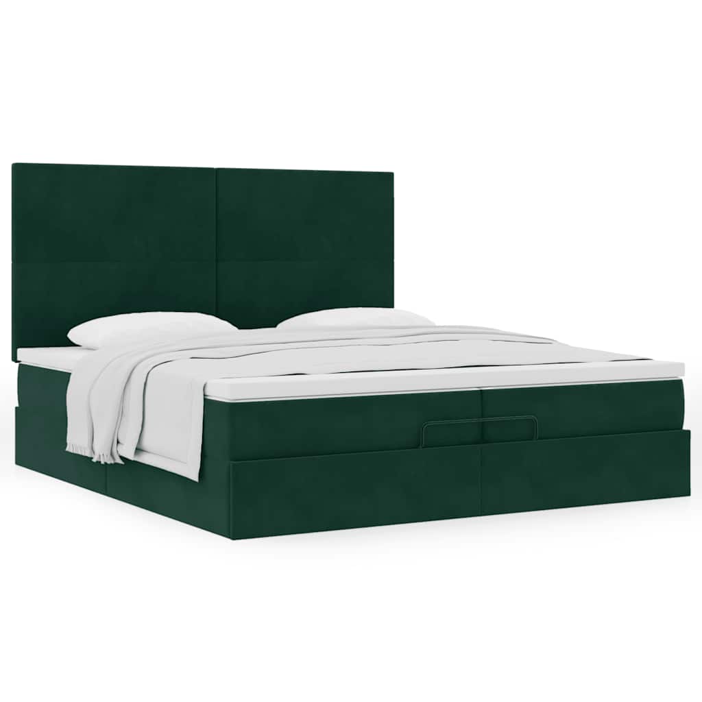 Osmanský rám postele s matrací tmavě zelená 200x200cm samet - obrázek 4