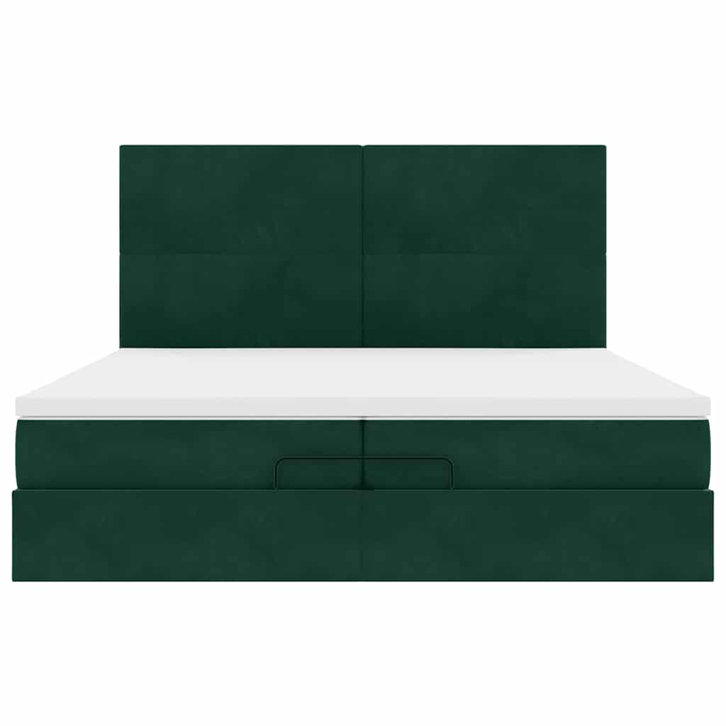 Osmanský rám postele s matrací tmavě zelená 200x200cm samet - obrázek 7