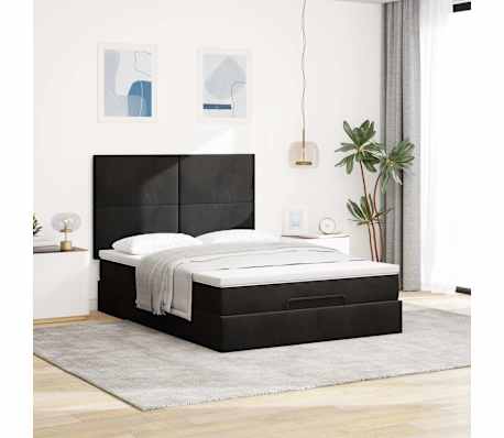 vidaXL Ottoman Bed with Mattresses Black Double Velvet