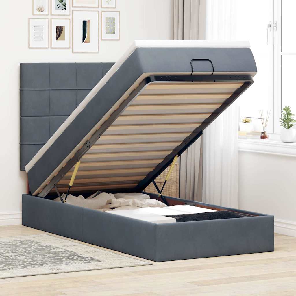 vidaXL Ottoman-Bett mit Matratzen Dunkelgrau 80x200 cm Samt